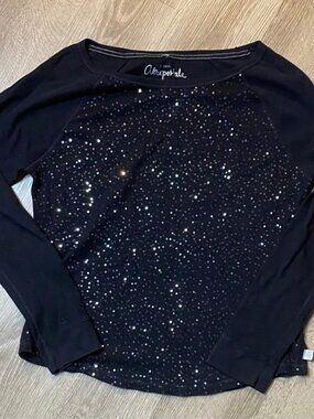 Aeropostale Women’s XL Black Sequin Long Sleeve Shirt Sparkly Party Top